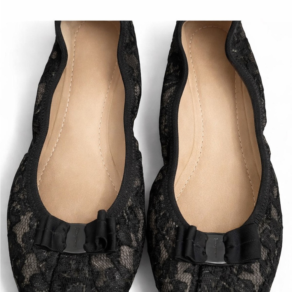 Salvatore Ferragamo Black Lace Flats